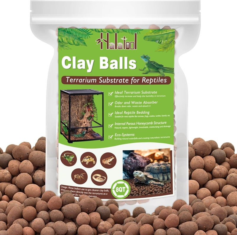 Halatool Reptile Substrate 8QT Leca Clay Pebbles for Reptiles Organic Hydroballs Bioactive Drainage Layer Terrarium Bedding for Leopard Gecko Tortoise Frog Lizard Ball Python - Image 1